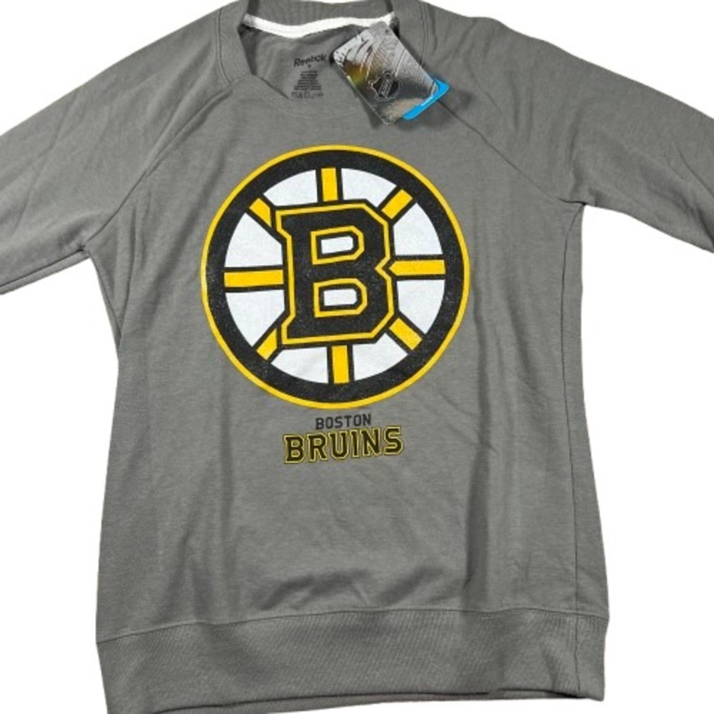 Reebok Womens Small‎ Gray Crew Neck Boston Bruins NHL Pullover Sweatshirt NWT